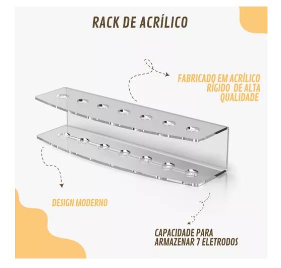 SUPORTE RACK ORGANIZADOR DE ELETRODOS ALTA FREQUENCIA – ACRILICO